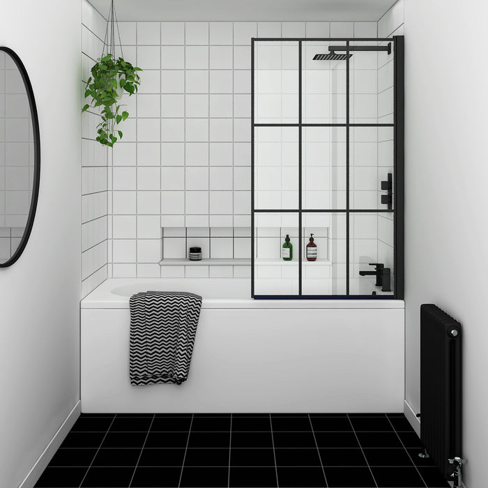 Optim Noir Grid Bath Screen - Matt Black