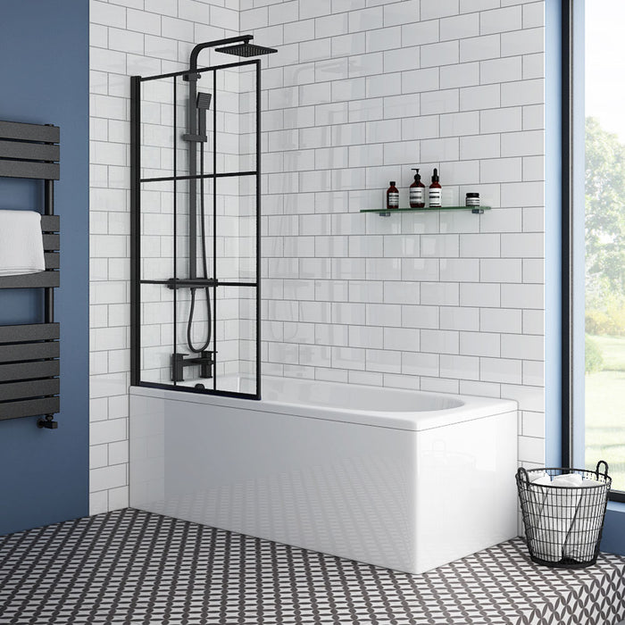 Optim Noir Grid Bath Screen - Matt Black