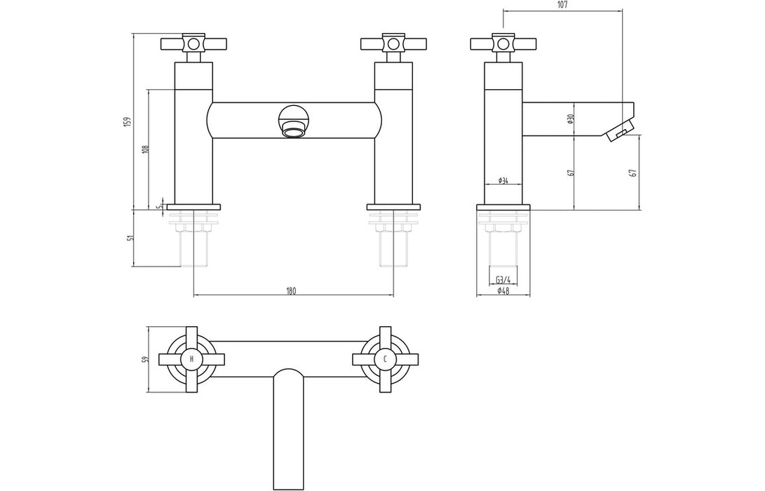 Orford Bath Filler - Chrome