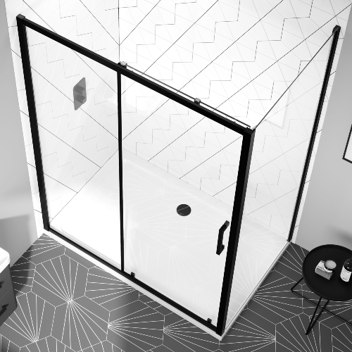 Optim Noir 8mm Matt Black Sliding Shower Enclosure - 1400 x 800mm