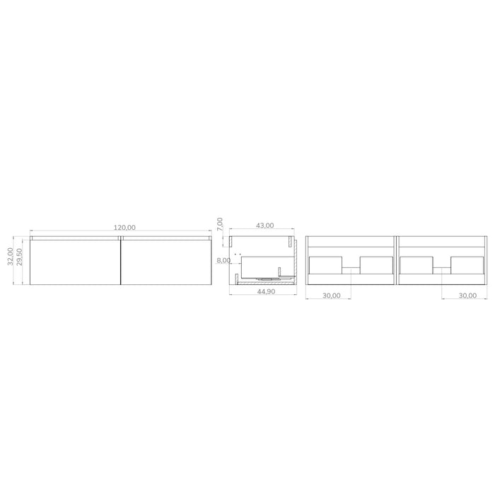 Kaduro 1200mm Matt Grey Wall Hung Vanity Unit including Double Basin
