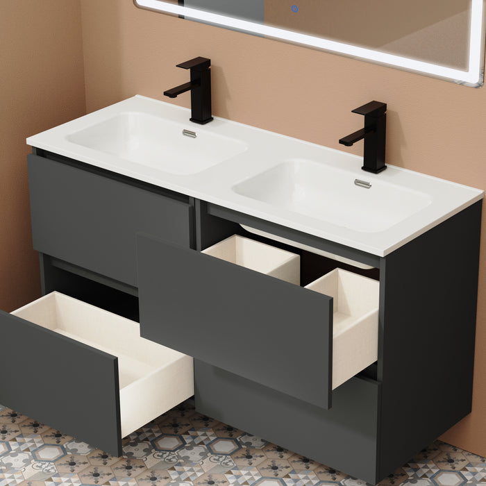 Kaduro 1200mm Matt Grey Double Drawer Wall Hung Vanity Unit including Double Basin