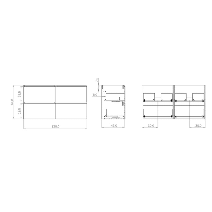Kaduro 1200mm Matt Grey Double Drawer Wall Hung Vanity Unit including Double Basin