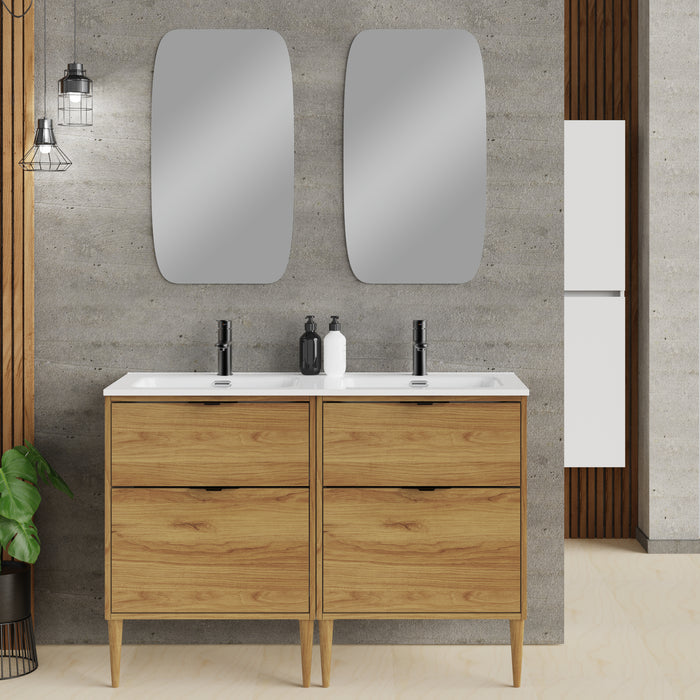 Noir Krafter 1200mm Caramel Oak Wall Hung Vanity Unit including Double Basin