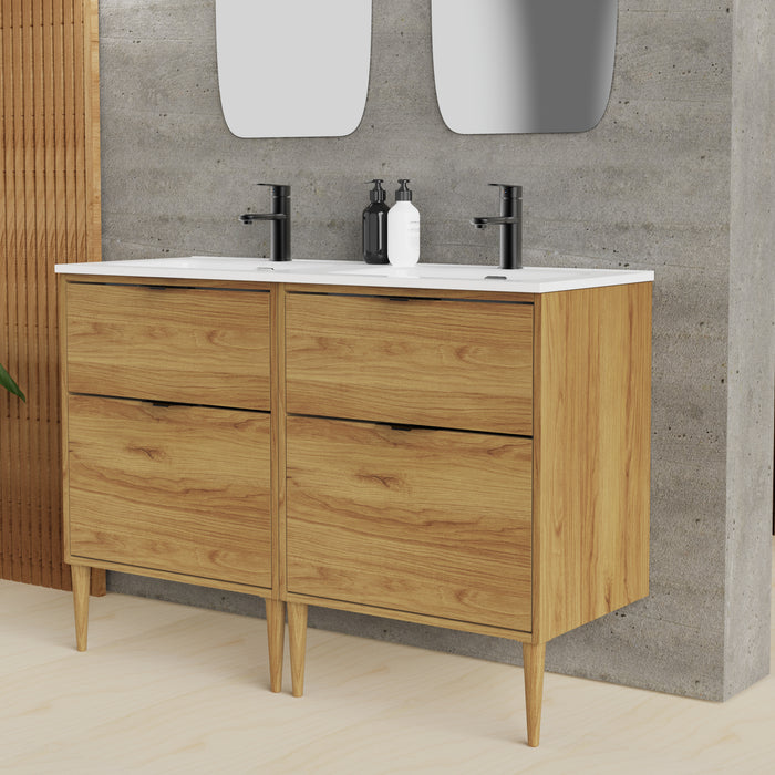 Noir Krafter 1200mm Caramel Oak Wall Hung Vanity Unit including Double Basin