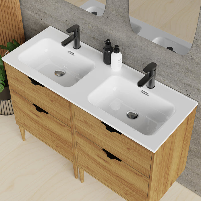 Noir Krafter 1200mm Caramel Oak Wall Hung Vanity Unit including Double Basin