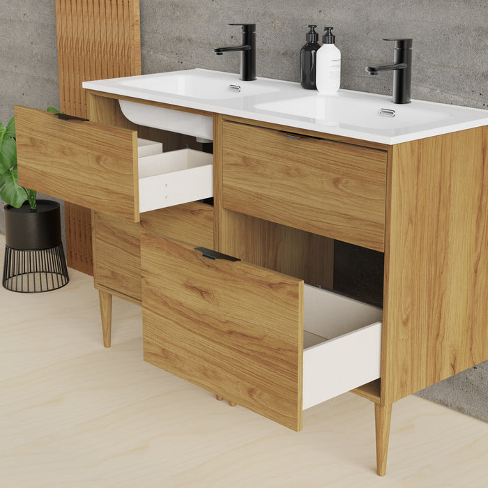 Noir Krafter 1200mm Caramel Oak Wall Hung Vanity Unit including Double Basin