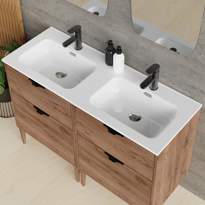 Noir Krafter 1200mm Exotic Walnut Wall Hung Vanity Unit including Double Basin