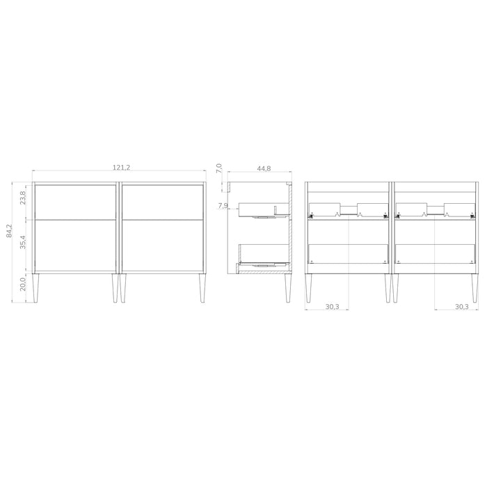 Noir Krafter 1200mm Exotic Walnut Wall Hung Vanity Unit including Double Basin