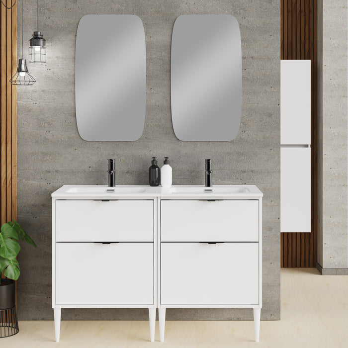 Noir Krafter 1200mm Matt White Wall Hung Vanity Unit including Double Basin