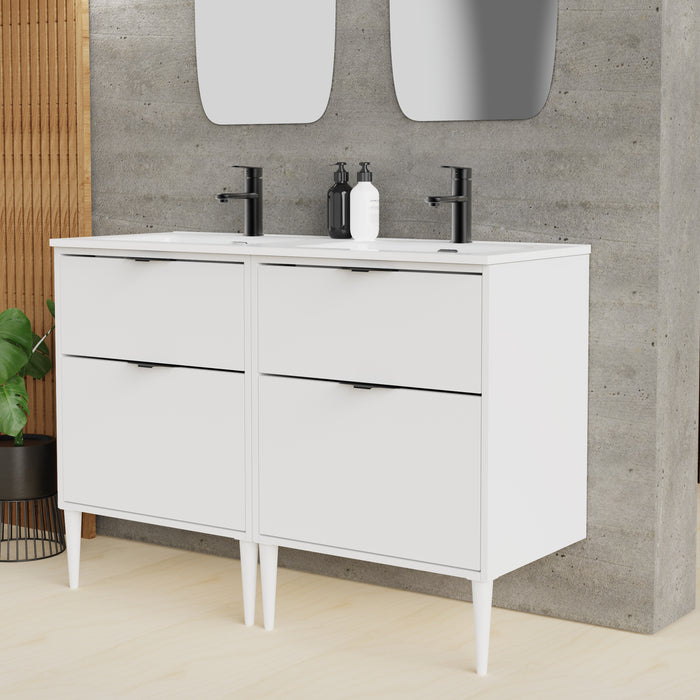 Noir Krafter 1200mm Matt White Wall Hung Vanity Unit including Double Basin
