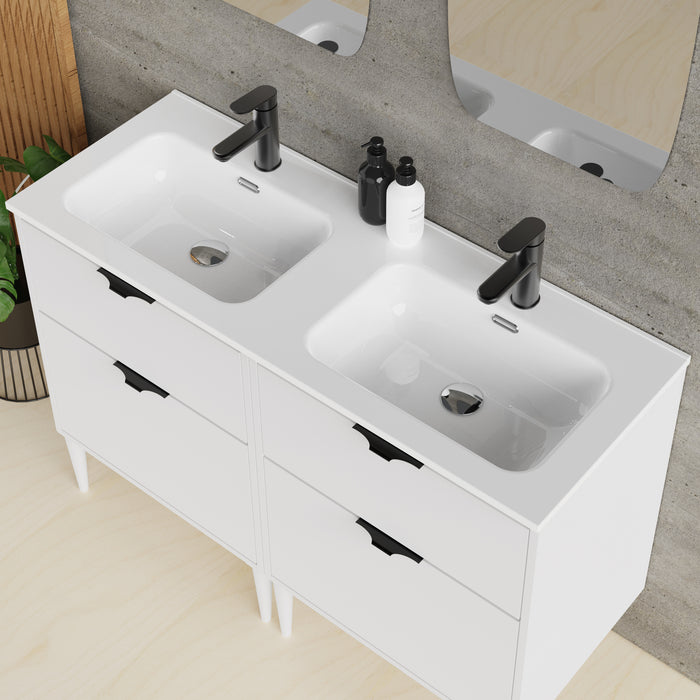 Noir Krafter 1200mm Matt White Wall Hung Vanity Unit including Double Basin