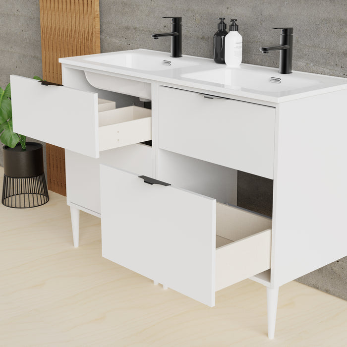 Noir Krafter 1200mm Matt White Wall Hung Vanity Unit including Double Basin