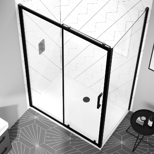 Optim Noir 8mm Matt Black Sliding Shower Enclosure - 1100 x 800mm
