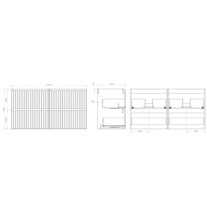 Linea Matt Black Fluted Wall Hung Vanity Unit Including Double Basin 1200mm x 460mm