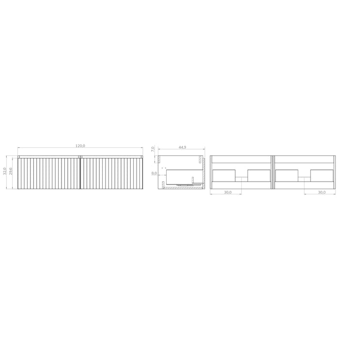 Linea Matt White Fluted Wall Hung Vanity Unit Including Double Basin 1200mm x 460mm (Copy)