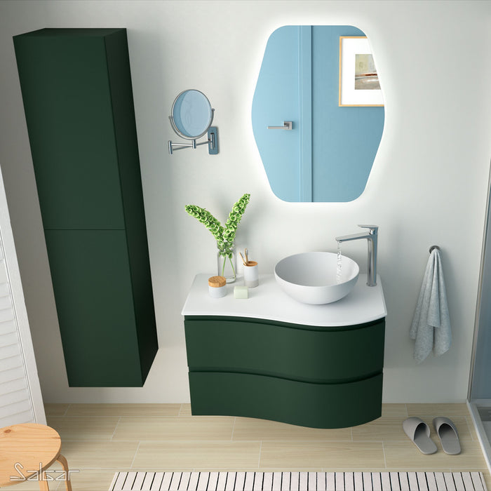 Mam Svelte 900mm Wall Hung Vanity Unit 2 Drawer + Basin - Right Hand Royal Green