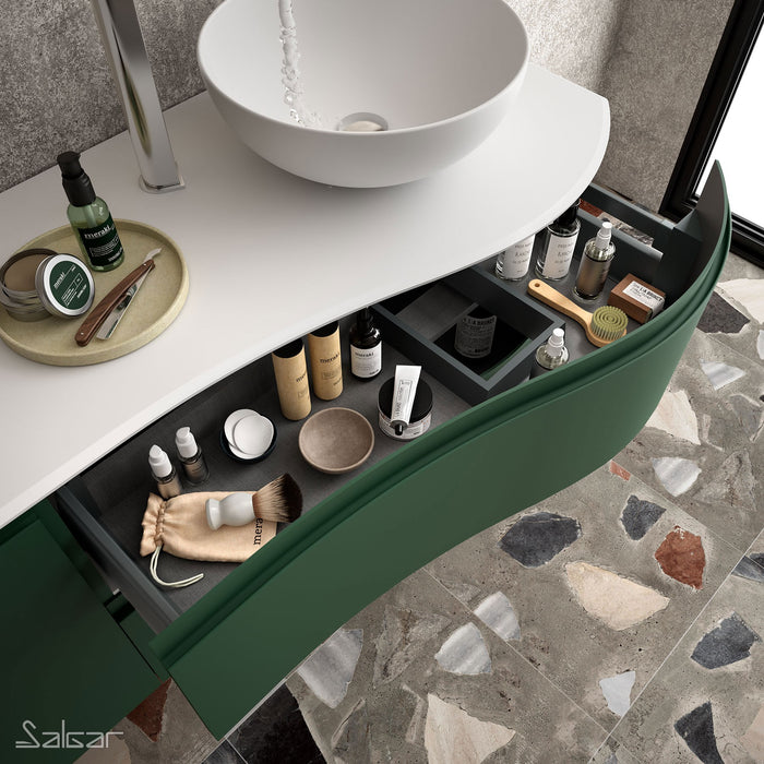 Mam Svelte 900mm Wall Hung Vanity Unit 2 Drawer + Basin - Right Hand Royal Green
