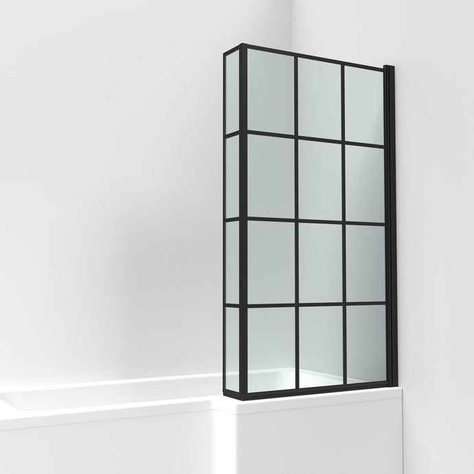Optim Noir L - Shape Black Grid Framed Bath Screen