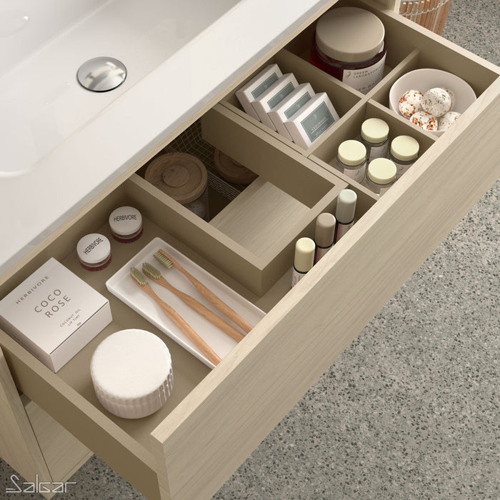 Optimus 1000 Wall Hung Vanity Unit + No Tap Hole Basin - Nordick Natural Oak
