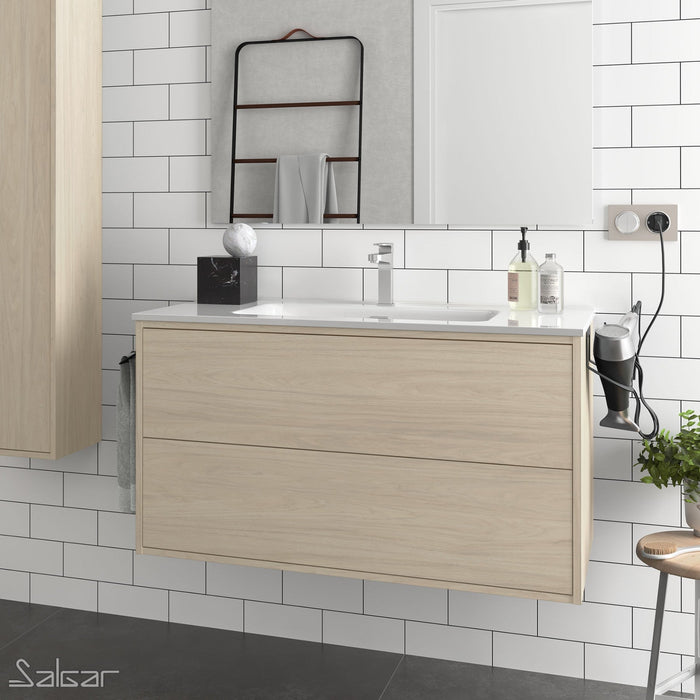 Optimus 1000 Wall Hung Vanity Unit + No Tap Hole Basin - Nordick Natural Oak