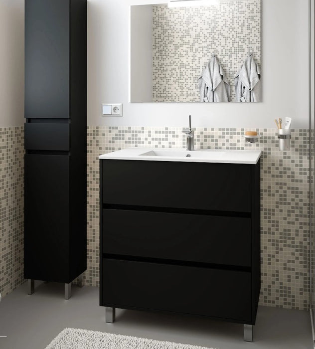 Optim Noir 1700 Single Ended Bath Square Bathroom Suite - Matt Black
