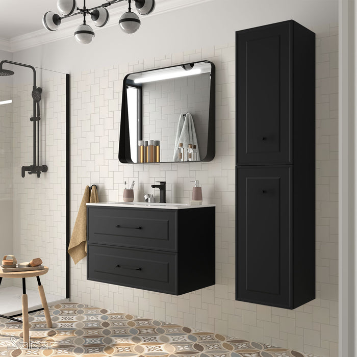 Aurora 800mm Wall Hung Basin Unit with Black Handles - Noir Black Velvet