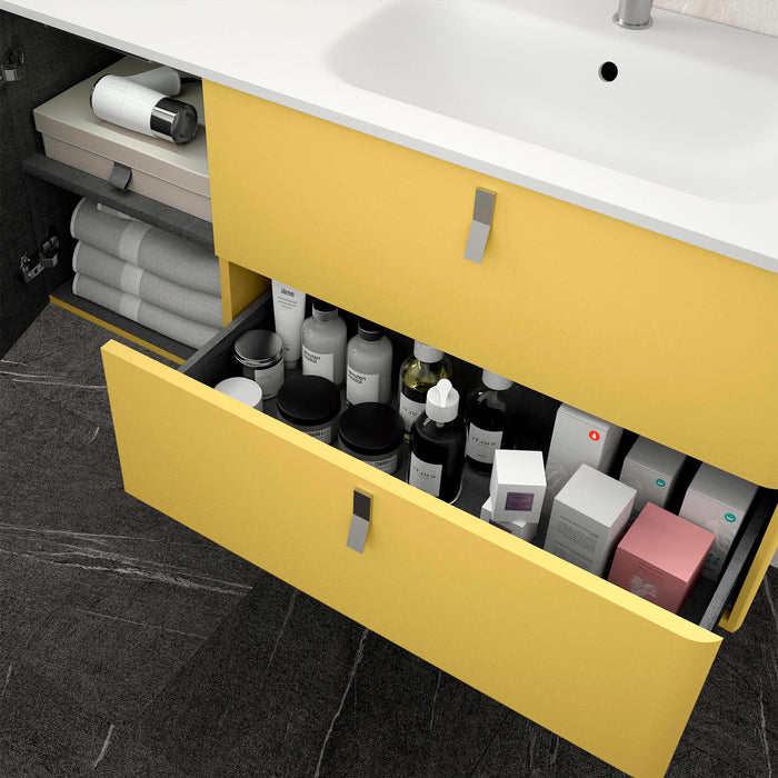 UNIIQ Sketch 900 x 450mm Wall Hung Vanity Unit with Basin - Left Handed Pastel Yellow