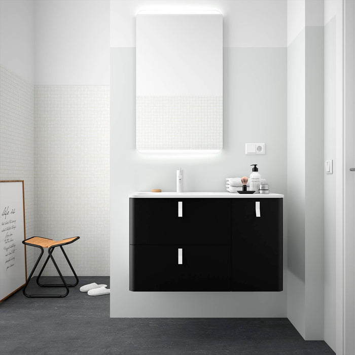 UNIIQ Sketch 900 x 450mm Wall Hung Vanity Unit with Basin - Right Handed Matt Black