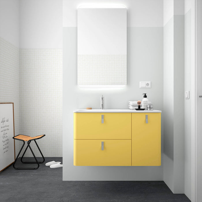 UNIIQ Sketch 900 x 450mm Wall Hung Vanity Unit with Basin - Right Handed Pastel Yellow