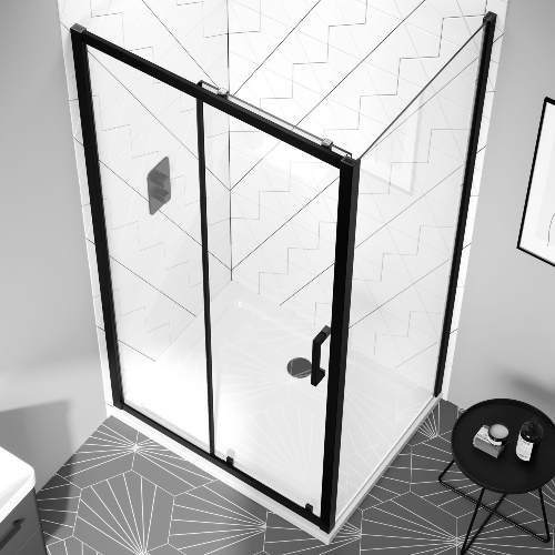 Optim Noir 8mm Matt Black Sliding Shower Enclosure - 1000 x 800mm