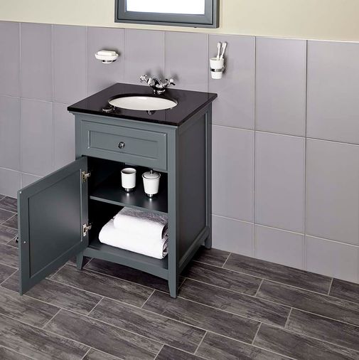 Savoy 600mm Granite Top Floorstanding Vanity Unit - Charcoal Grey