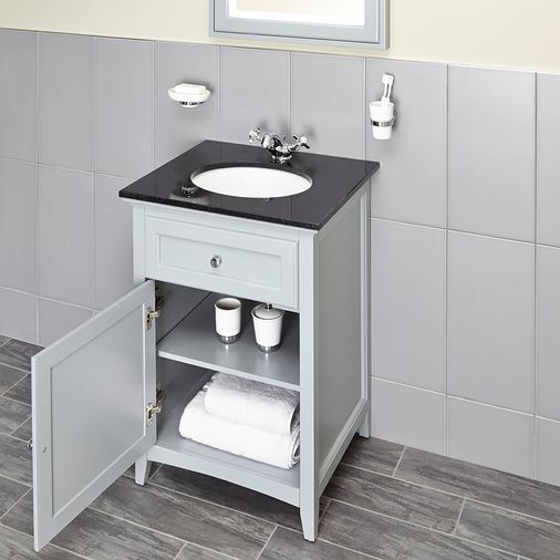 Savoy 600mm Granite Top Floorstanding Vanity Unit - Gun Metal Grey