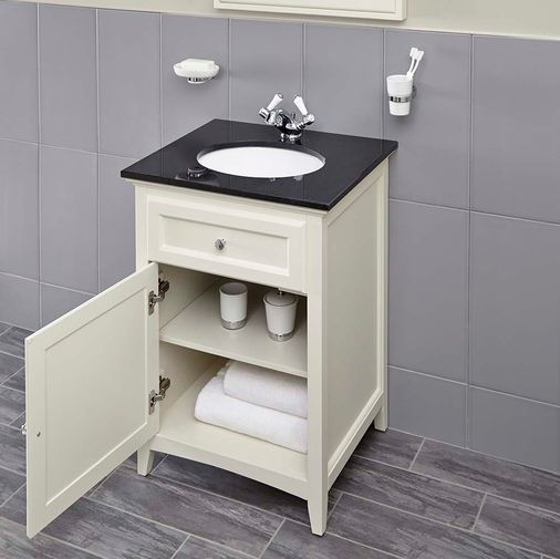 Savoy 600mm Granite Top Floorstanding Vanity Unit - Old English White