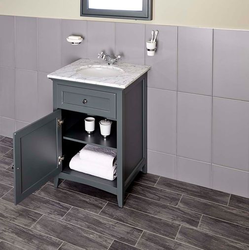 Savoy 600mm Marble Top Floorstanding Vanity Unit - Charcoal Grey