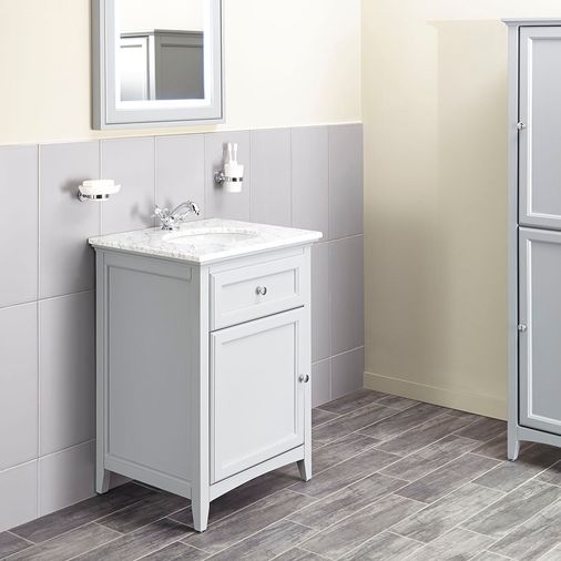 Savoy 600mm Marble Top Floorstanding Vanity Unit - Gun Metal Grey