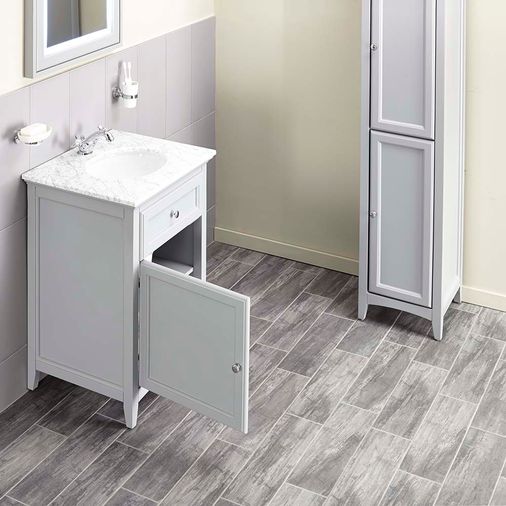 Savoy 600mm Marble Top Floorstanding Vanity Unit - Gun Metal Grey