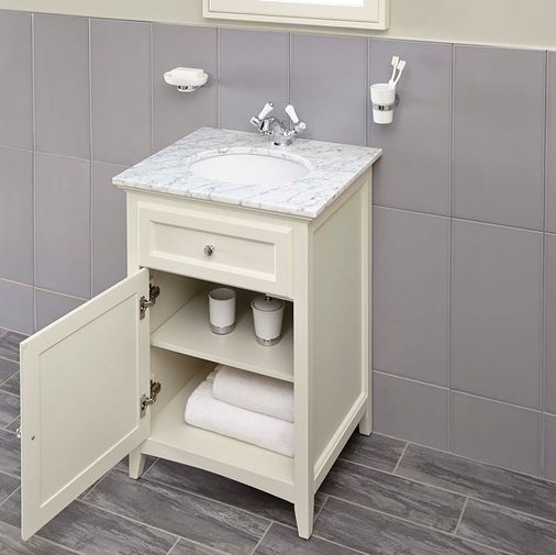 Savoy 600mm Marble Top Floorstanding Vanity Unit - Old English White
