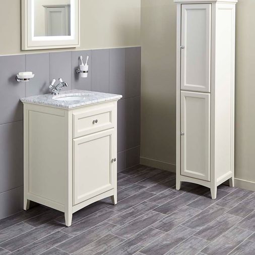 Savoy 600mm Marble Top Floorstanding Vanity Unit - Old English White