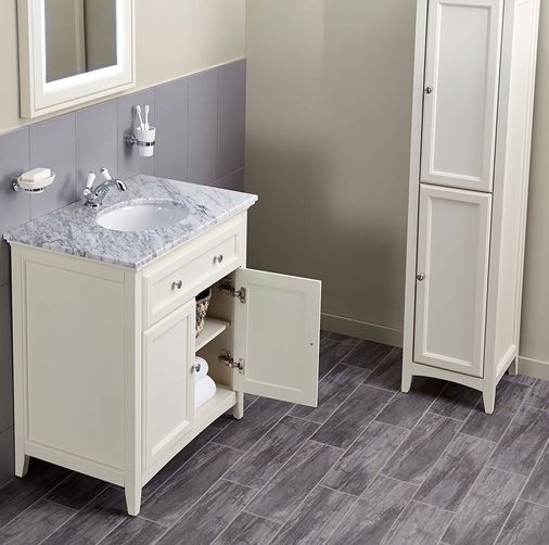 Savoy 790mm Marble Top Floorstanding Vanity Unit - Old English White