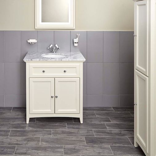 Savoy 790mm Marble Top Floorstanding Vanity Unit - Old English White