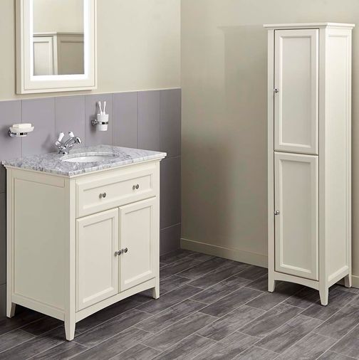 Savoy 790mm Marble Top Floorstanding Vanity Unit - Old English White