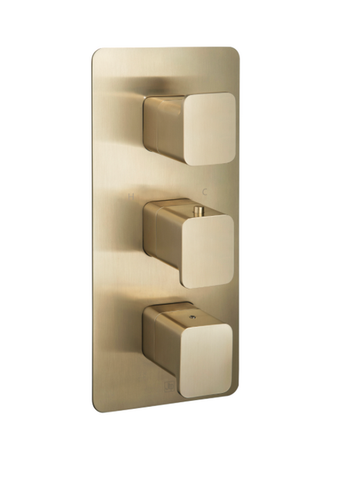 JTP HIX Brushed Brass Thermostatic Concealed 2 Outlet Shower Valve