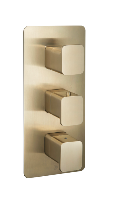 JTP HIX Brushed Brass Thermostatic Concealed 3 Outlet Shower Valve