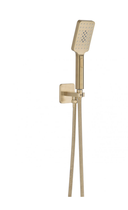 JTP Hix Brushed Brass Outlet Elbow with Parking Bracket, Hose & Handset