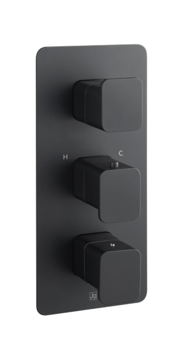 JTP HIX Noir Matt Black Thermostatic Concealed 2 Outlet Shower Valve