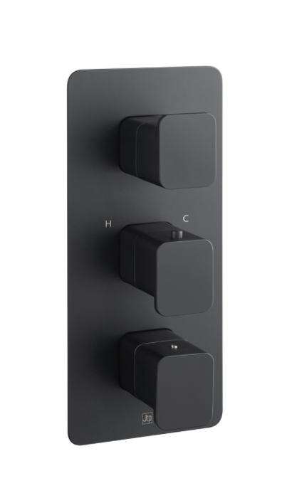 JTP HIX Noir Matt Black Thermostatic Concealed 3 Outlet Shower Valve