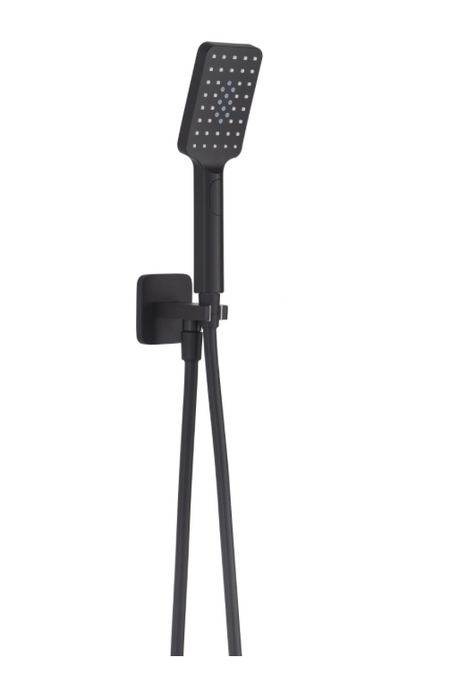 JTP HIX Noir Matt Black Square Water Outlet with Holder, Hose and Hand Shower