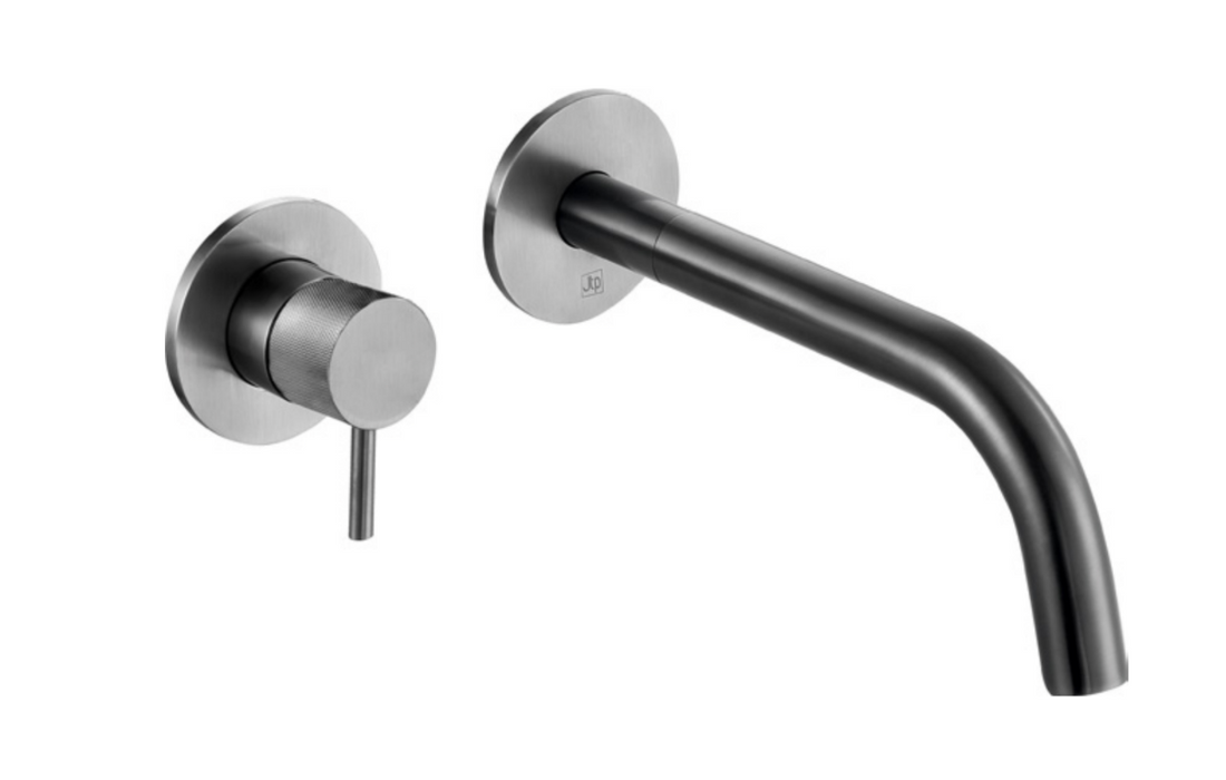 JTP VOS Single Lever Designer Handle Wall Mounted Basin Mixer with Spout 250mm - Select Colour