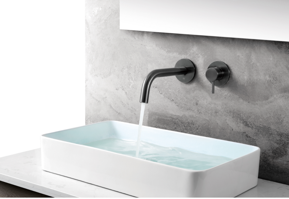 JTP VOS Single Lever Designer Handle Wall Mounted Basin Mixer with Spout 200mm - Select Colour